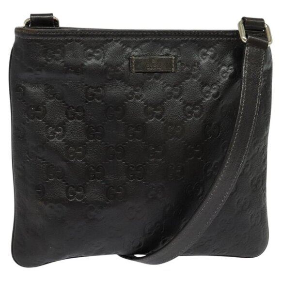 GUCCI GG Canvas Guccissima Bag Leather Dark Brown Gold 201538 Auth 122959 - Picture 1 of 14